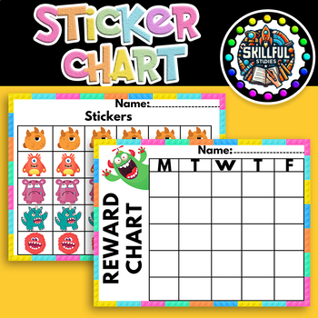 Preview of Positive Behavior Sticker Chart Reward | Daily Behavior Chart Monster Theme