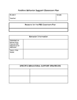 Preview of Positive Behavior Support Classroom Plan Template and Example