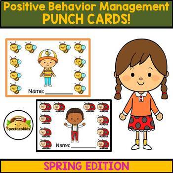 Preview of Positive Behaviour Management PUNCH CARDS! (spring edition- Bug kids)