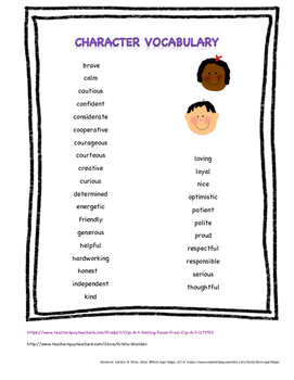 Positive Character Traits Vocabulary List By Multi Age Magic Tpt