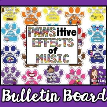 Preview of Positive Effects of Music Bulletin Board  Paw Print Theme