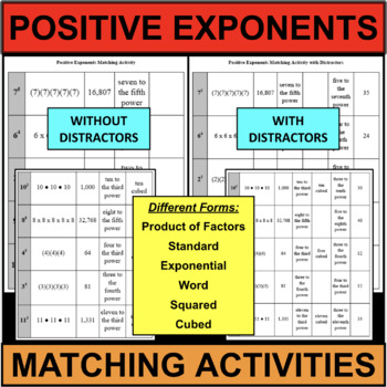 Preview of Positive Exponents Matching Activity Exponential Form Product of Factors
