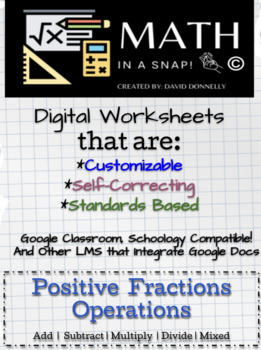 Preview of Positive Fraction Operations Bundle - Editable, Interactive & Instant Feedback