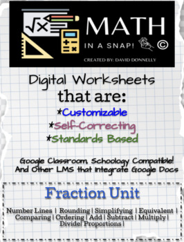 Preview of Positive Fractions Unit Bundle - Editable, Interactive & Instant Feedback