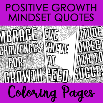 Preview of Positive Growth Mindset Quotes Coloring Pages For Kids
