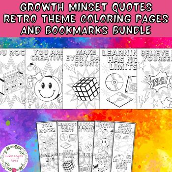 Preview of Positive Growth Mindset Quotes Retro 80s 90s Tech Pop Art Coloring Bundle Craft