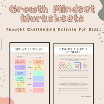 Preview of Positive Growth Mindset Worksheet | Thought Challenging Activity