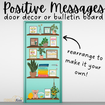 Preview of Positive Message & Plants Door Decor and Bulletin Board Counselor Bulletin Board