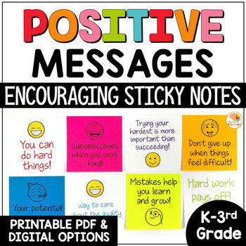 Preview of Positive Notes for Students: Encouraging Messages on Sticky Notes K-3rd Grade