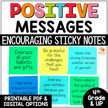 Preview of Positive Notes for Students Sticky Notes: Encouraging Messages 4th Grade and Up