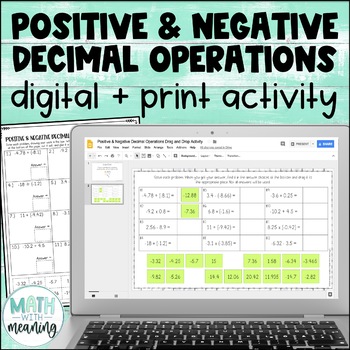 Preview of Positive and Negative Decimal Operations Digital and Print Activity
