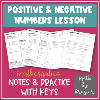 Preview of Positive & Negative Numbers Lesson - Notes & Practice WITH KEYS