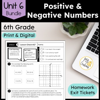 Preview of Positive & Negative Numbers Worksheets Exit Tickets Unit 6 6th Grade iReady Math