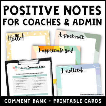 Preview of Positive Notes for Instructional Coaches & Admin + Notecards & Comment Bank