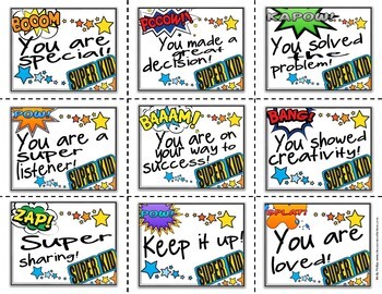Kindness Cards: Random Acts of Kindness [Notes to Students] Superhero Theme