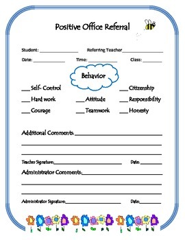 Positive Office Referral by Three By Grace pp Teachers Pay Teachers