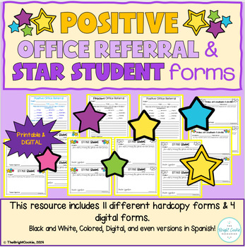 Preview of Positive Office Referral and Star Student Forms- Printable AND Digital