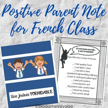 Preview of Positive Parent Note for French (PBIS, Mentalité Croissance/Distance Learning)