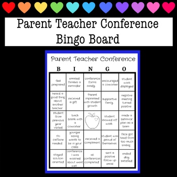 Preview of Positive Parent Teacher Conference Bingo Board - School Culture, Staff Challenge