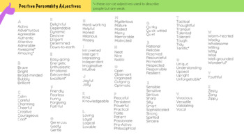 Preview of Positive Personality Adjectives List - Acrostics Name Poem Aid
