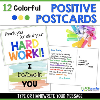 Preview of Positive Notes Postcards - Positive Affirmations - Editable Encouragement Notes