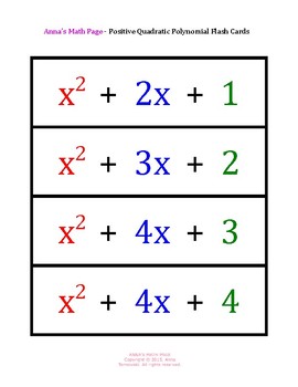 Preview of Positive Coefficient Quadratic Polynomial Flash Cards