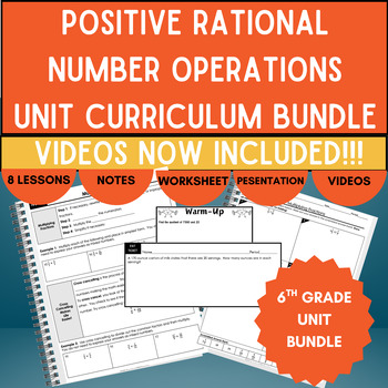 Preview of Positive Rational Numbers Operations Unit Guided Notes Worksheets 6th Grade Math
