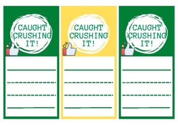 Preview of Positive Reinforcement Note Cards staff or students-- Green and Gold