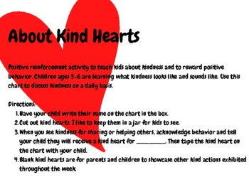 Kindness Reward Chart with Heart Stickers for Kids