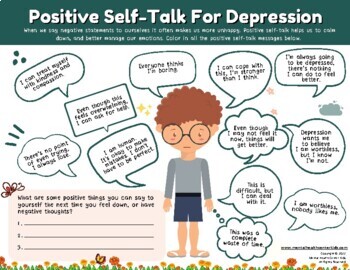 Positive Self-talk Affirmations Depression Fillable Cbt Coping Skills 