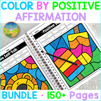 Preview of Positive Self-Talk Coloring Pages - Affirmations Activities BUNDLE for the Year