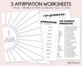 Positive Therapy Affirmation Worksheets, Self esteem, Dail