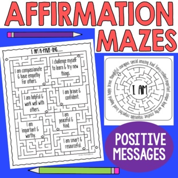 Preview of Positive Thinking Affirmation Mindfulness Mazes Activity - Student Affirmations