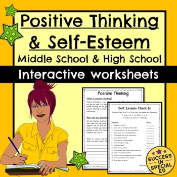 Preview of Self-Esteem Positive Thinking Worksheets for Middle School and High School