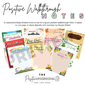 Preview of Positive Walkthrough Notes, Principal/Assistant Principal/Instructional Coach