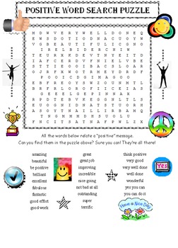 Positive Words Word Search Puzzle by David Filipek | TpT