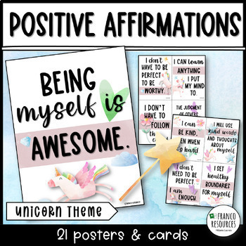 Positive affirmations and growth mindset posters | unicorn theme