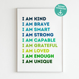 Positive affirmations poster, Calming classroom themes dec