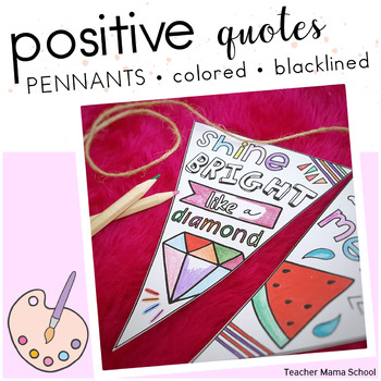 Preview of Positive and Growth Mindset Quotes Coloring Pennants