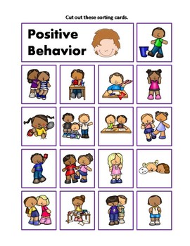 Preview of Positive and Negative Behavior Sorting Cards Activity behaviour