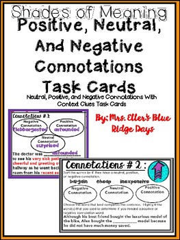 Preview of Positive and Negative Connotation Task Cards (with context clues)
