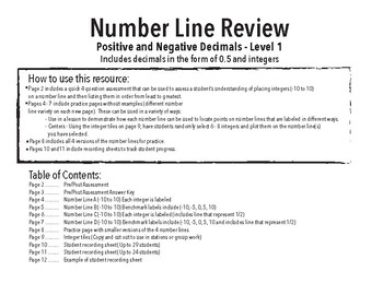Preview of Positive and Negative Decimals and Integers on the Number Line