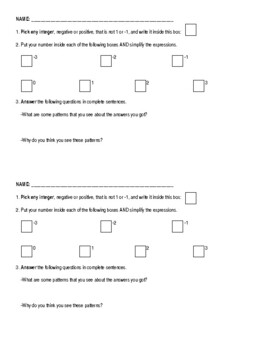 Preview of Positive and Negative Exponents Pattern Investigation