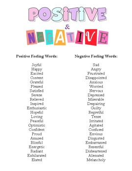 Preview of Positive and Negative Feeling Words