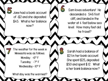 Positive and Negative Integer Word Problem Task Cards by Mixing it up