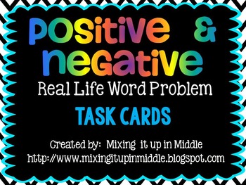 Preview of Positive and Negative Integer Word Problem Task Cards