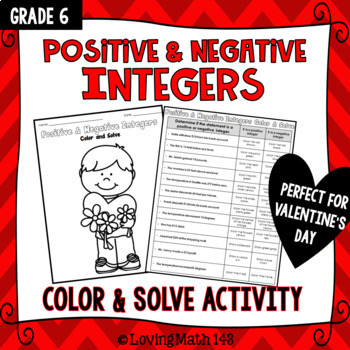 Preview of Positive and Negative Integers Coloring Activity (Perfect for Valentine's Day!)