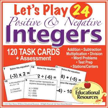 Preview of Positive and Negative Integers - Let's Play 24 CHALLENGE great for Math Centers