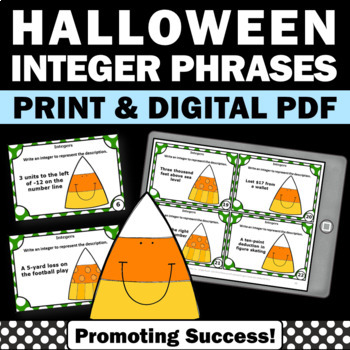 Preview of Halloween Math Games Positive and Negative Integers Task Cards Candy Corn Center