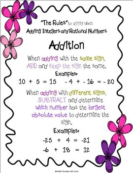 integers negative and positive rules